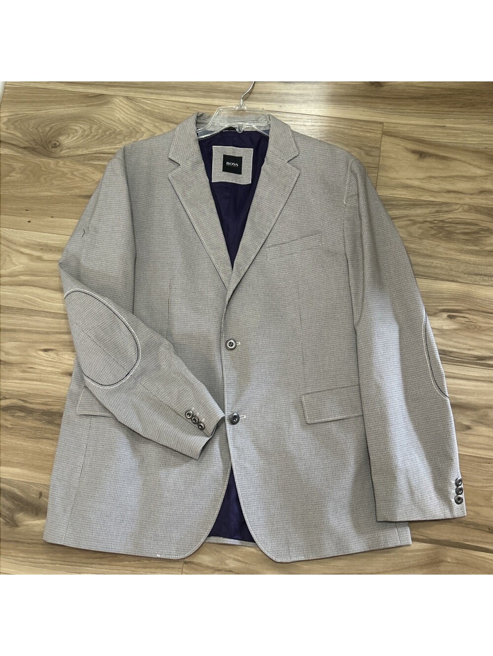 Hugo Boss 46R Mens Blazer Cotton Blend Black Tan Ivory Houndstooth Business